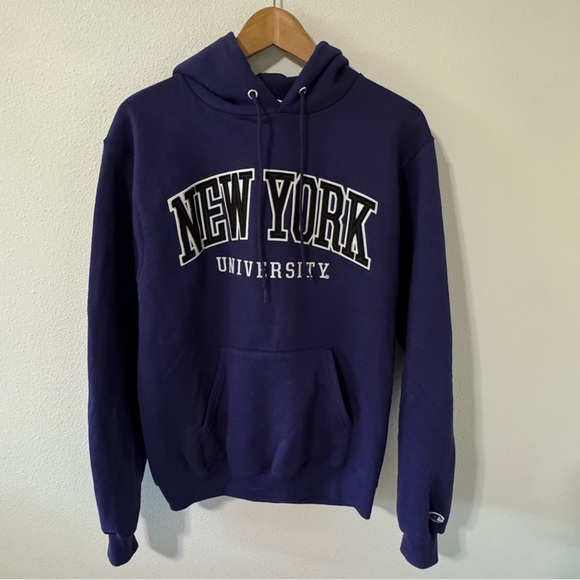 New York University NYU Champion Embroider Patch Letter Spellout Hoodie Purple-S - Picture 1 of 10